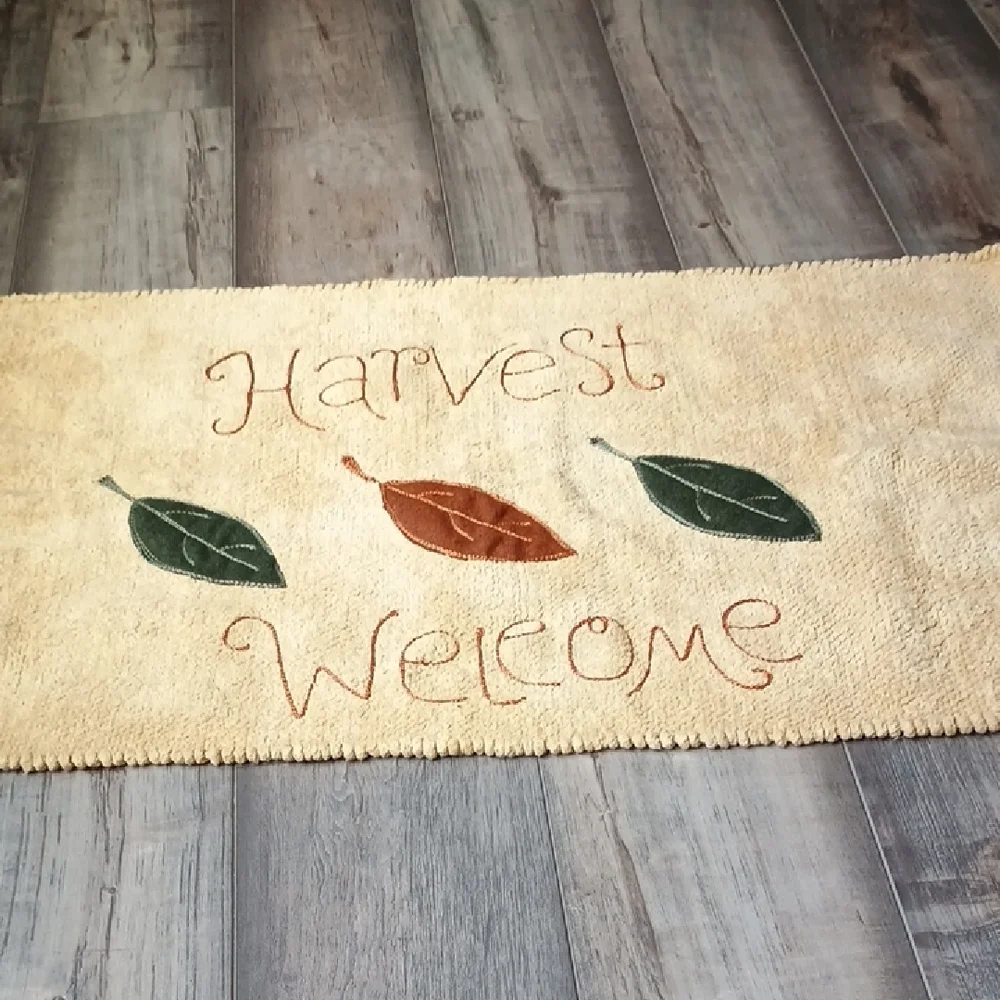 Autumn Harvest Welcome Doormat - Cream, Green, and Brown